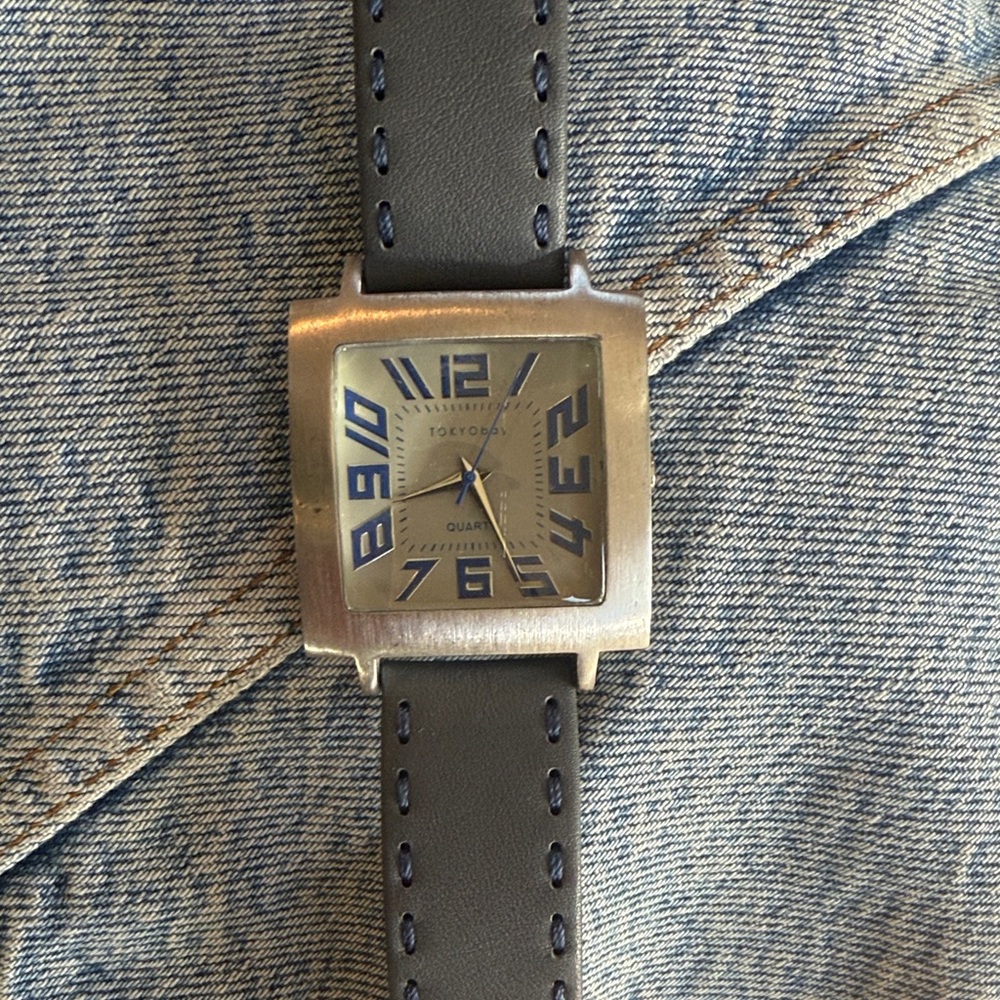Tokyo Bay Silver Square Watch with Black Strap